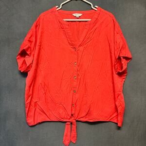 Madison Grey 2X Salmon Pink Tie Front Button Blouse Plus Size Top Blouse Office